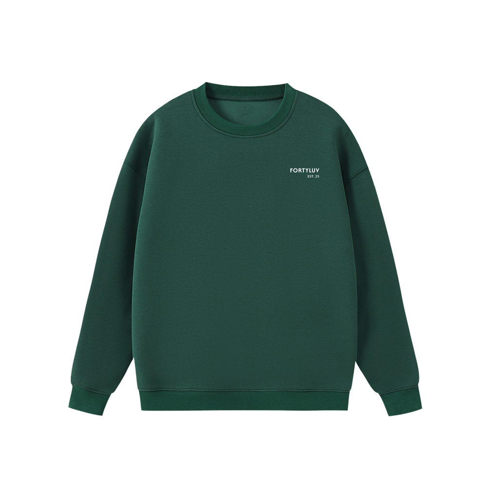 Green sweatshirt with a brand logo on a white background