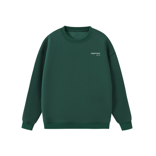 Green sweatshirt with a brand logo on a white background