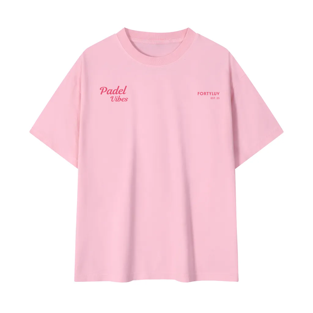 Pink t-shirt with text on a white background